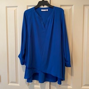 Susan Graver tiered blouse w/ adjustable sleeves